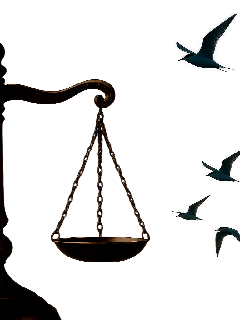 Scales of justice with Arctic Terns